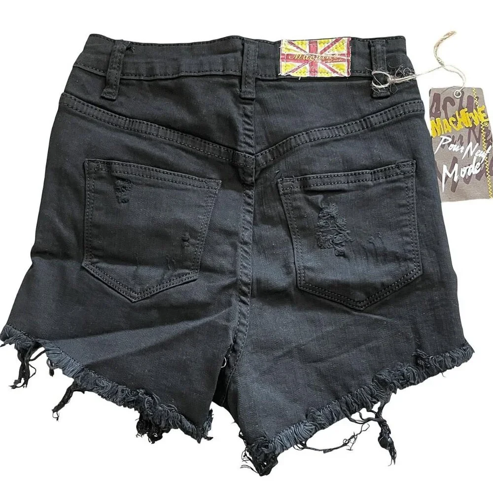 Machine Pour Neuf Mode Women's Ripped Hem Distressed Denim Jeans Shorts Size 26